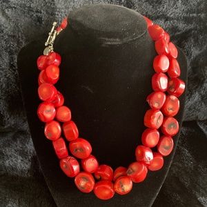 Signed ATI 925 USA unpolished Red Turquoise 21" vintage  Heavy Chunky Necklace